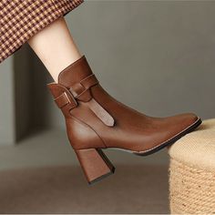 CHIKO Serenela Square Toe Block Heels Ankle Boots feature leather upper, synthetic lining, rubber sole. Heel height is approx. 2.75" (7 cm) Casual Women Shoes, Modern Boots, Trending Heels, Chunky Heel Shoes, Boots Square Toe, Buckle Ankle Boots, Ankle Heels, Block Heel Ankle Boots, Beige Shoes