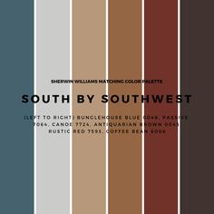 the color scheme for south by southwest is shown in shades of brown, blue and green