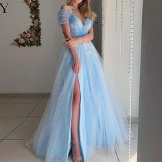 Blue Tulle Prom Dress, Prom Dresses Off The Shoulder, Dresses Off The Shoulder, Chic Evening Dress, Light Blue Prom Dress, Blue Dress Formal, Lace Prom Dress, Blue Tulle, Custom Size Dresses