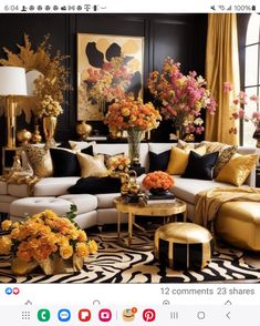 a living room filled with lots of furniture and flowers