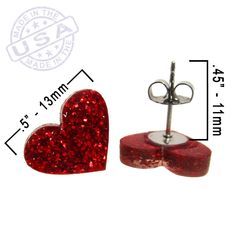 A little glam goes a long way with these Red Glitter Heart Stud Earrings! ♥ Little Heart Pendants are made of laser cut red glitter acrylic. ♥ Each Heart measures .5″ across. ♥ Pick which Stud Post these are made with! -Nickel Free Posts -Stainless Steel -Plastic Posts -Clip Ons -Titanium Posts ♥ Makes a loving Valentine's Day Gift or any day Gift! Comes in a cute little gift box. Minimalistic, yet a bold statement of love and glitter. 💖 -------◆-◆-◆------- Join the ★Email★ List and get a Sign Red Glitter Earrings For Gift, Glitter Red Earrings For Gifts, Red Heart Print Earrings For Gifts, Red Glitter Earrings For Party, Valentine's Day Sparkling Heart Earrings For Party, Red Glitter Party Earrings, Red Glitter Jewelry For Party, Glitter Earrings For Valentine's Day Party, Personalized Red Earrings For Valentine's Day