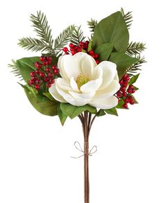 "Pine, Magnolia, Berry Pick 20\"H (Set of 6) - Floral Picks, Magnolia Picks, Christmas Picks, Wreath Enhancements, Pre-Made Floral Arrangement" Christmas Tree Filler, Christmas Magnolia, Dining Display, Tree Fillers, Fluted Vase, Christmas Picks, Magnolia Flowers, Unique Centerpieces, Floral Picks