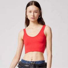 Urban Outfitters Out From Under Drew Seamless Ribbed Cropped Tank In Medium & L Trendy Red Ribbed Tank Top, Red Seamless Crop Top Tank, Red Ribbed Stretch Tank Top, Red Seamless Tank Top For Spring, Red Ribbed Sleeveless Crop Top, Red Tank Crop Top For Spring, Red Stretch Ribbed Tank Top, Red Seamless Sleeveless Tank Top, Red Sleeveless Ribbed Crop Top