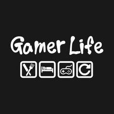 the words game life are written in white on a black background with icons and symbols