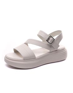 Thick Heel Cut-out Retro White Sandals — Obiono Vintage Leather Sandals, Genuine Leather Sandals, Mary Jane Shoes Womens, Strap Sandals Women, Most Comfortable Shoes, Womens Summer Shoes, Leather Sandals Flat, Thick Heel, Leather Sandals Women