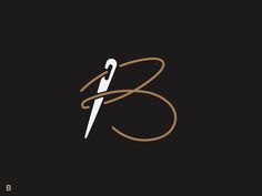 the letter b with a knife in it's center on a black background logo design