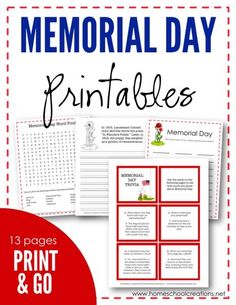 memorial day printables for kids and adults with the words memorial day on them