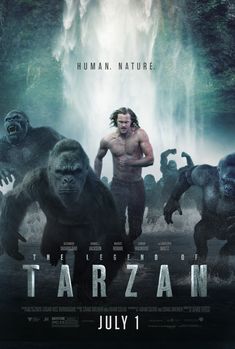 the legend of tarazann movie poster with two men in front of gorillas