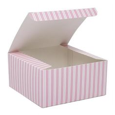 a pink and white striped box on a white background