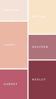 four different shades of pink, red and yellow with the words garnet on them