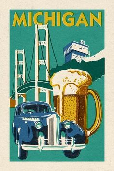 an image of a poster with a car and beer