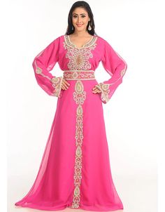 Trendy Pink Georgette Hand Zari Embroidery Kaftan Dubai, Silver, Georgette, Handmade, Pink, Pink, Kaftans, XS, S, M, L, XL, 2XL, 3XL, 4XL, 5XL, 6XL, 7XL:Arabic Attire Dubai Kaftan Dress, Embroidery Kaftan, Women Gown, Kaftan Women, Kaftan Gown, Dubai Wedding, Zari Embroidery, Moroccan Kaftan, Long Kaftan