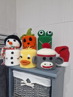 there are many knitted items on the shelf