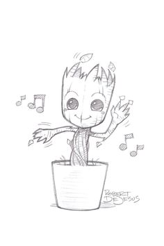 baby groote in a pot with music notes