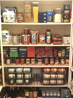 an organized pantry filled with lots of food