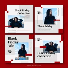 the black friday sale flyer is displayed in four different styles