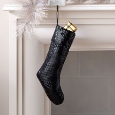 Lumina Black Chain Metal Christmas Stocking | CB2 Tree Collar, Silver Tree, White Velvet