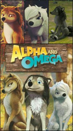 the movie poster for the animated film, alpha and omega with four different characters