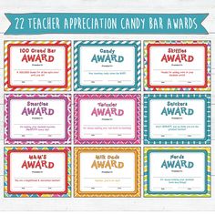 the candy bar awards and printables are available for any kind of party or event