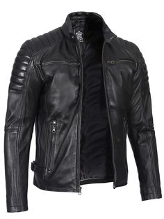 Rev up your fashion game with our men's fitted black quilted biker leather jacket. Embrace the edgy allure of a racer style, perfect for enhancing your motorcycle rider outfits. Shop now for rugged and stylish outerwear! Fitted Leather Jacket, Fitted Biker Jacket, Black Leather Jacket Men, Cafe Racer Leather Jacket, Leather Jacket For Men, Black Biker Jacket, Shirt Collar Styles, Cafe Racer Jacket, Road Warrior