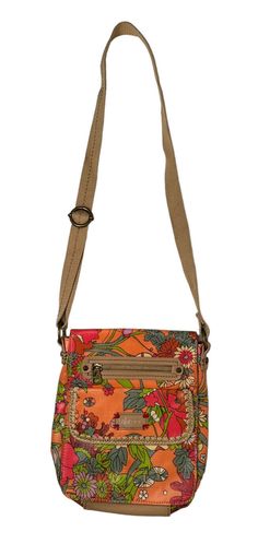 Sakroots Orange Floral Print Crossbody Messenger Flap Purse Bag Coated Canvas Orange Purse, Orange Floral Print, Purse Bag, Floral Print, Floral Prints, Purse, Handbags, Orange, Canvas