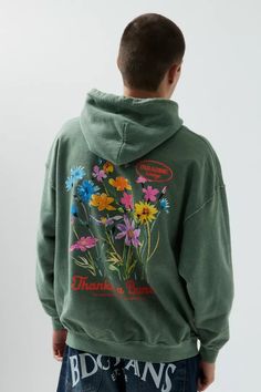 Thanks A Bunch Hoodie Sweatshirt | Urban Outfitters Graphic Tee Style, Green Fits, Thanks A Bunch, Hoodie Green, Hoodie Outfit, Cotton Pullover, Green Flowers, Mens Graphic Tee, Graphic Tees Women