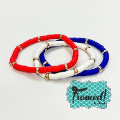 Show your patriotic pride with these adorable red, white & blue beaded bracelets! They are stretchy and so easy to wear. A stylish way to add a touch of 'Merica to any outfit. Red And Blue Bracelets, Patriotic Blue Bracelets For Beach, Blue Adjustable Stretch Bracelet For 4th Of July, Blue Jewelry For 4th Of July Beach Day, Patriotic Multicolor Stretch Bracelet For 4th Of July, Patriotic Round Beads Stretch Bracelet For 4th Of July, Patriotic Blue Stretch Bracelet For 4th Of July, Patriotic Beaded Bracelets For 4th Of July, Patriotic Blue Beaded Stretch Bracelet