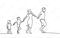 one line drawing of a family holding hands