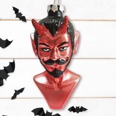 Devil Head Glass Christmas Ornament, Halloween Horror Tree Decoration Glass Ornament OrnamentallyYou Horror Tree, Germany Poland, Horror Decor, Halloween Tree, Halloween Trees, Fall Halloween Decor, Christmas Scene, Halloween Horror, Glass Christmas Ornaments