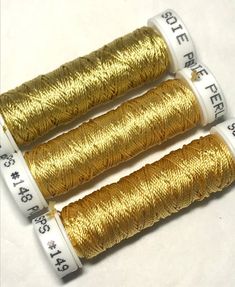 Light Gold Shades#F15#148#149One spool of each color (3 spools total)100% Silk16 meters per spool, 48 yards totalSize 10 Crewel Needle for embroidery; Size 24 Chenille Needle for canvas work$4 max shipping on any combined order of fabric, sequin strands, bead hanks, thread spools or needles. Wooden Spools, Thread Spools, Metallic Thread, Sewing Thread, Silk Thread, English Paper Piecing, Paper Piecing, Thread, Hand Sewing