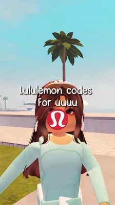 an animated woman walking down a sidewalk next to a palm tree and the words tullemon codes for uuu