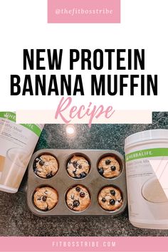 the new protein banana muffin recipe is ready to be eaten and put in cupcake tins