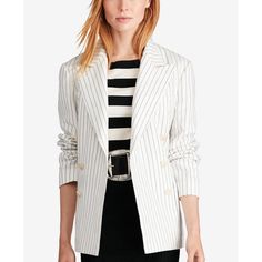 A Double-Breasted Silhouette And A Borrowed-From-The-Boys Fit Define The Pure Polo Ralph Lauren Style Of This Blazer. Mix And Match The Lightweight Cotton, Linen, And Silk Blend Piece With The Season's Black-And-White Separates. Straight, Slightly Relaxed Fit Us Size 8 Has An Approximate 27-1/2" Back Body Length, 38-1/2" Bust, And 32-3/4" Sleeve Length Back Body Length And Sleeve Length Are Taken From The Center Back Of The Neck Peak Lapels Double-Breasted Silhouette Long Sleeves With Four-Butto Corduroy Jacket Womens, Military Jacket Green, Ralph Lauren Jacket, Womens Quilted Jacket, Polo Women, Womens Puffer Vest, Ralph Lauren Leather, Polo Sport Ralph Lauren, Ralph Lauren Style