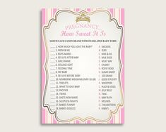 a pink and gold baby shower game with the words celebrity baby names written on it