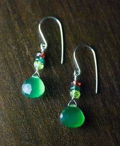 Green Chalcedony Earrings Garnet Peridot Chrome by mossandmist, $43.00 Peridot Dangle Earrings With Ear Wire, Handmade Peridot Dangle Jewelry, Handmade Round Peridot Earrings, Green Faceted Bead Dangle Earrings, Peridot Gemstone Dangle Earrings, Green Chrome, Chalcedony Earrings, Green Chalcedony, Green Peridot