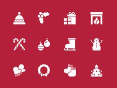 white christmas icons on red background