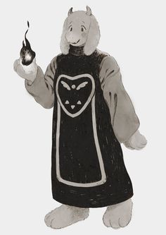 a drawing of a person dressed in an animal costume and holding up a small apple