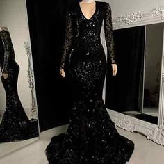 ad eBay - Black South African Prom Dresses Mermaid V-neck Long Sleeves Sequins Black Girls - Buy Now, click the link (eBay) Orom Dresses, Prom Dresses Mermaid, African Prom Dresses, Dresses Mermaid, Long Sleeve Sequin, Gown Prom, Mothers Dresses, Handmade Dresses, Mermaid Dress