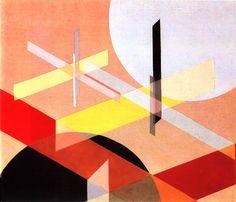 an abstract painting with different colored lines and shapes on the ground, including a large white circle