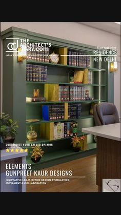 a green bookcase filled with lots of books