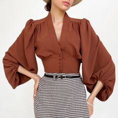 F00005821-203 Shirts Style, Neck Women, Women Shirt, Women Shirts Blouse, Long Shirt, Lantern Sleeves, Neck Shirt, Puff Sleeve, Shirt Blouses