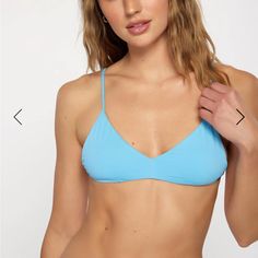 Light Blue And So Soft. Saltwater Solids. Removable Pads Included Have A Matching White Bottom From Same Line In Large Billabong, Roxy, Athleta, Lululemon Casual Blue Seamless Swimwear, Tropical Bikinis, Reversible Bikinis, Small Light, Swim Top, Billabong, Roxy, Womens Swim, String Bikinis