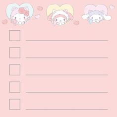 a pink notepad with three cartoon cats and hearts on the top, one is blank for