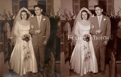 an old black and white photo of a bride and groom