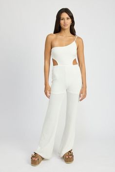 One Shoulder Knit Jumpsuit from Jumpsuit collection you can buy now from Fashion And Icon online shop Unique Jumpsuits, Jumpsuit White, One Shoulder Jumpsuit, Black Knit Dress, Knit Jumpsuit, Printed Shirt Dress, White Jumpsuit, Shoulder Cut, Tube Dress