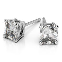 Two beautifully cut 1/2 carat diamond earrings in platinum to add an elegant finish to any outfit. Each cushion cut diamond is F color, VS2 clarity, and weighs 1/4 carat for a total diamond weight of 1/2 carat. Set in platinum prong settings. Cushion Cut Diamond Earrings, Diamond Earrings Wedding, Vintage Diamond Earrings, Buying Gold, Cushion Cut Diamond, Cushion Diamond, Natural Diamond Engagement Ring, Cushion Cut Diamonds, Men Diamond Ring