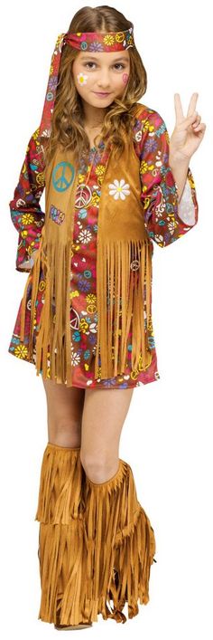 Girls' Peace and Love Hippie Costume - Candy Apple Costumes - Girls' Costumes Peace And Love Hippie, 60s Costume, Hippie Costume Halloween, Hippie Kids, 70s Costume, Hippie Halloween, 60s Hippie, Moda Hippie, Hippie Party