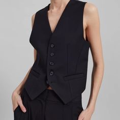 The Frankie Shop Gelso Waistcoat - Black. Size M. Nwt. Nike Fleece Jacket, Fitted Waistcoat, Topshop Jacket, Toggle Coat, Brown Vest, The Frankie Shop, Suiting Fabric, Frankie Shop, White Halter Maxi Dress