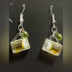 Made Some Cute Little Beer Mug Dangle Earrings With Green Gem Casual Yellow Earrings For Gift, Casual Yellow Earrings Perfect For Gifts, Casual Yellow Drop Earrings, Yellow Glass Earrings For Gift, Ear Crawler Earrings, Green Gem, Turquoise Drop Earrings, Crescent Moon Earrings, Purple Grapes