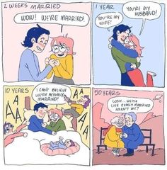 a comic strip with an image of two people in bed and one is hugging the other